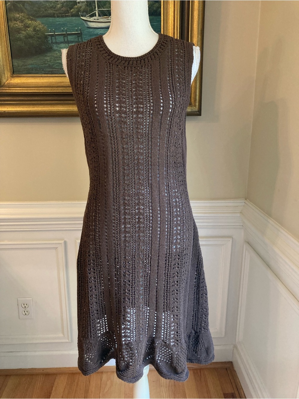 ZARA Brown Metallic Crochet Knit Sleeveless Dress